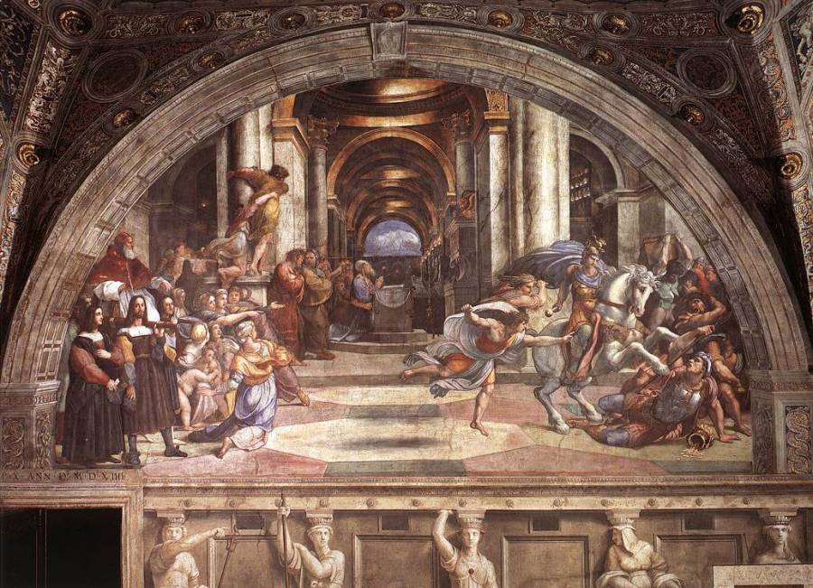 Raffaello - Stanze Vaticane - L-expulsion du temple d-Heliodore.jpg